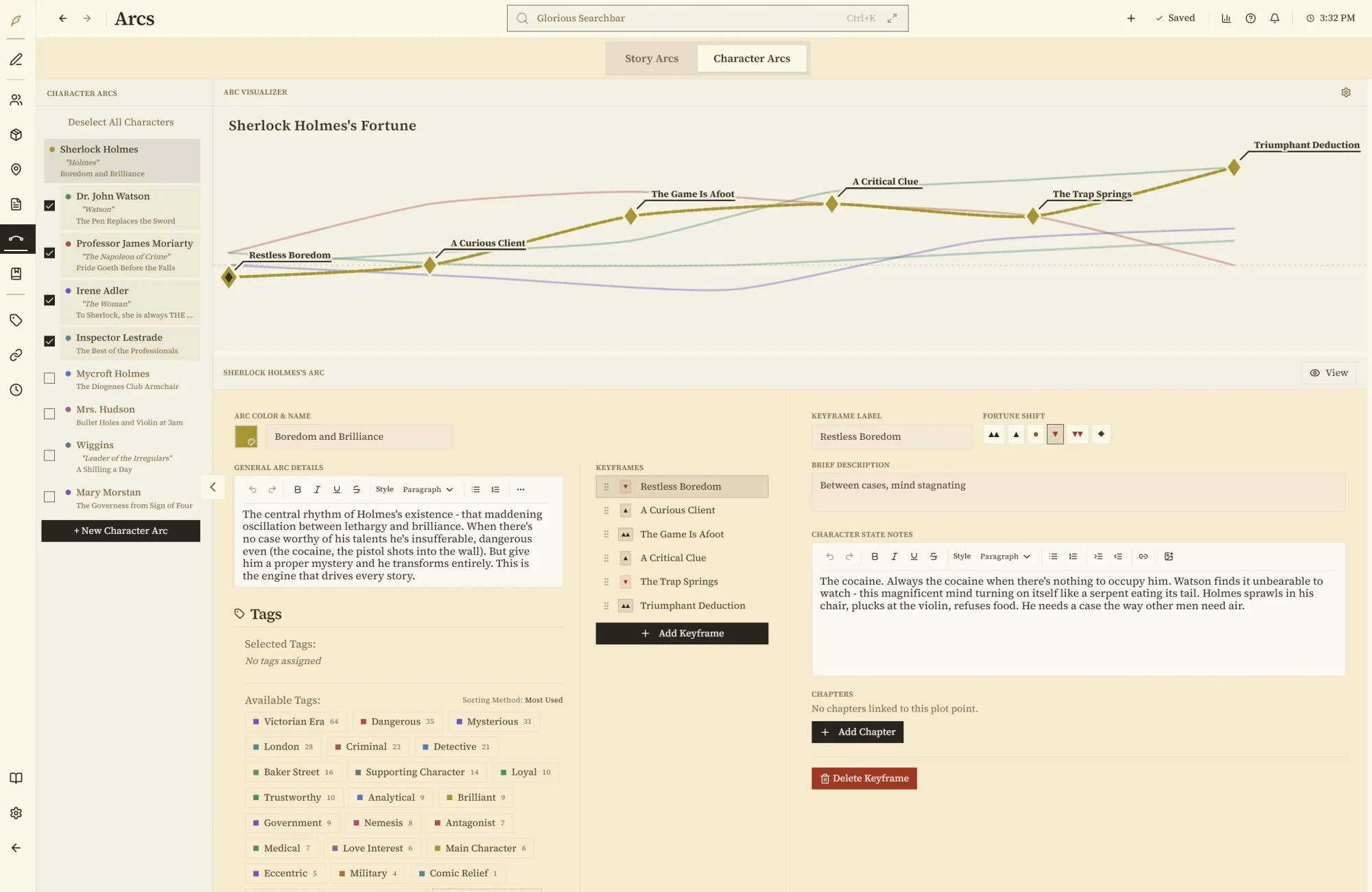 Penpoint Arc Visualizer showing character fortune curves