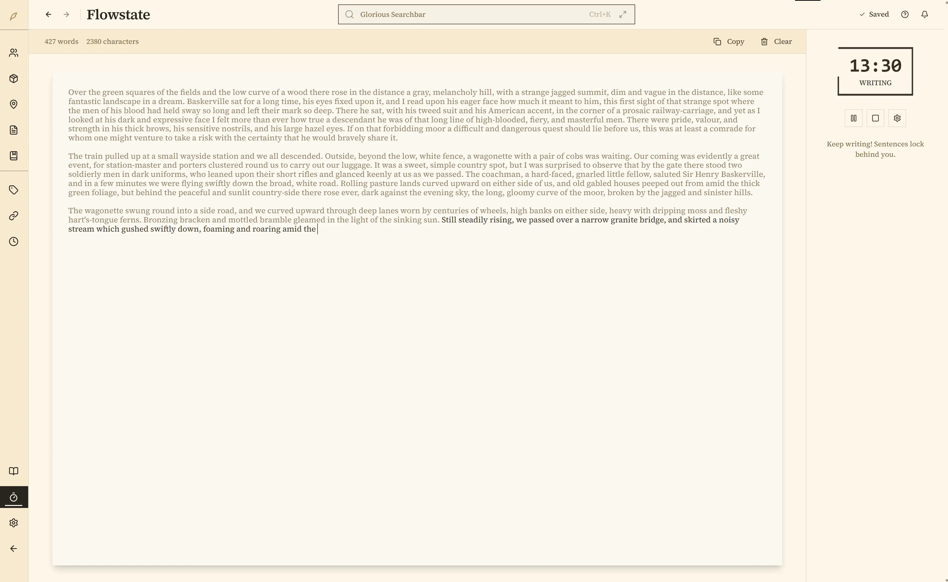 Flowstate writing mode with locked sentences